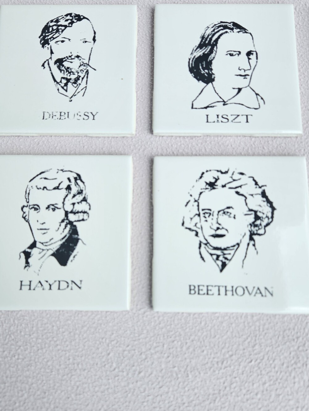 Decorative Musician White 4.25" Tile Set of 14 Handel Clementi Chopin Piano - Picture 6 of 7